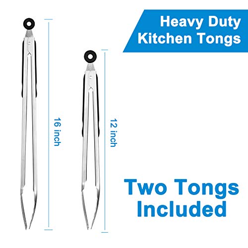 16-Inch & 12-Inch Grill Tongs For Cooking Bbq Heavy Duty Extra Long Grilling Tongs, Premium Set 2 Pack #TOP1