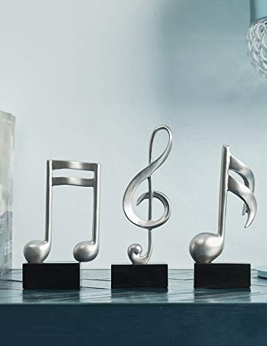 Haucoze 3Pcs Music Note Decor Statue Musical Gifts Figurine Piano Sculpture Home Arts Silver 7.5 Inch #TOP4