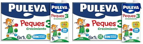 Pulvera Puleva Peques Leche de Crecimiento Tipo 3, Sin Sabor, 6 X 1L, 6000 Mililitros (Paquete de 2)