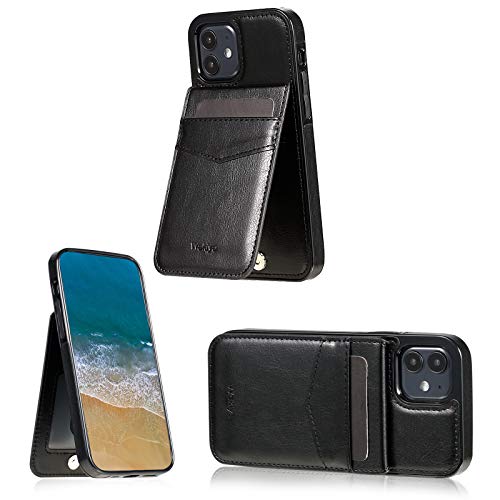 Wakiya iPhone 12 case with Card Holder Compatible iPhone 12 Pro case Wallet &Two-Way Stand (Black)