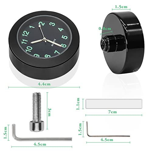 PNGOS Motorrad Fahrrad Uhr Universal wasserdichte Lenkerhalterung Uhr 7/8in -1in Glow Uhr Motorraduhr Lenker Uhr(Schwarz)