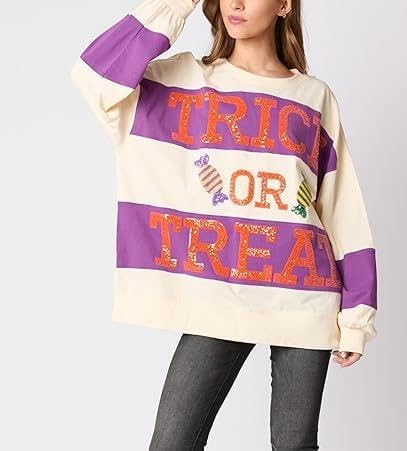 Halloween Sweatshirts for Women Sequin Color Block Crewneck Sweatshirts Long Sleeve Glitter Cute Sweatshirts - Image 5