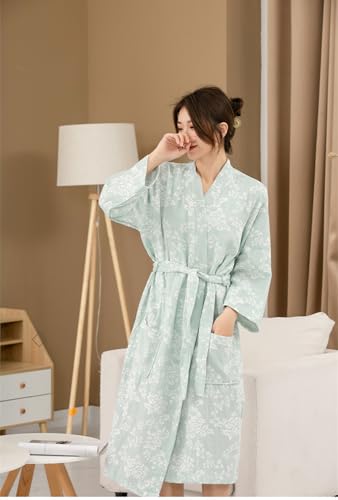 PRINCESS BRIDE Unisex Double Gauze Jacquard Breathable Soft Absorbent Bathrobe Steam Spa Yukata Home Nightgown4