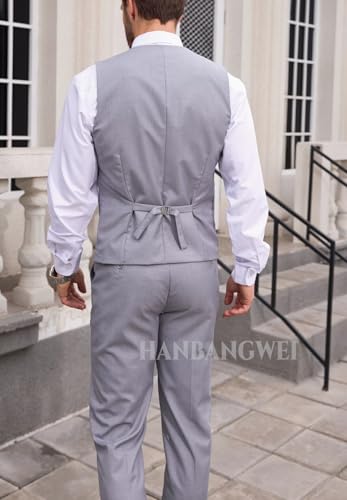 Mens 2 Piece Suit Slim Fit Formal Groomsmen Vest Pants Suit Set Wedding Single-Breasted V-Neck Vest and Pants3
