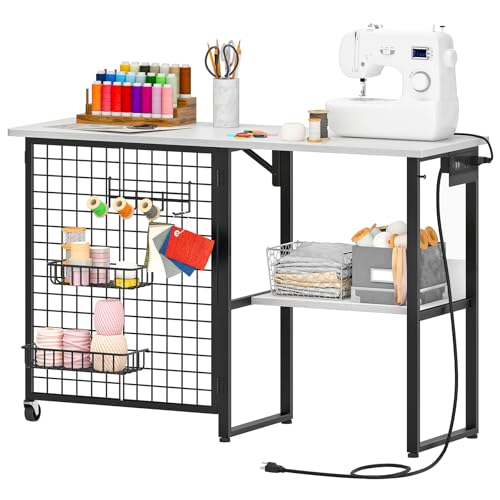 CHOEZON Folding Sewing Table with Charging Station