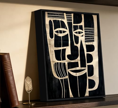 Framed Abstract Face Canvas Wall Art Black and Beige Minimalist Line Painting Picture Wall Decor Boho Neutral Minimalist Poster Print Artwork for Living Room Study Bedroom Home Decoration 12x16in - Image 2