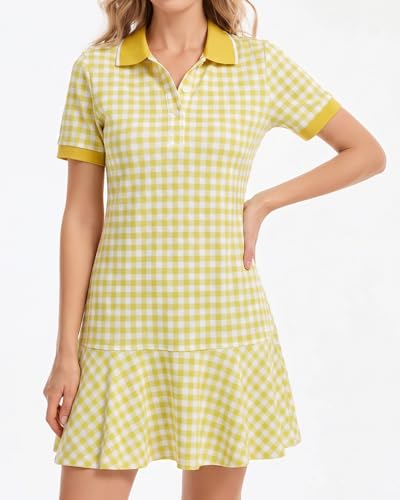 Image of YEXPINE Polo Dress for Women Short Sleeve Ruffle Hem Golf Tennis Summer Mini Dresses