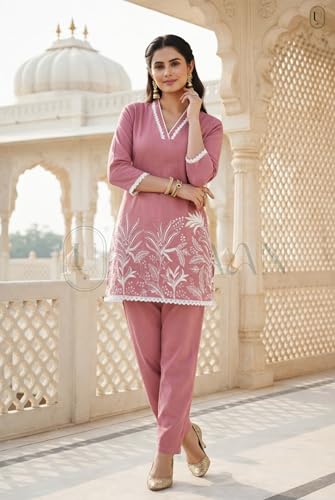 Image of SUNDARTA Women's Rayon Slub Kurta Set | Solid Straight Kurta with Pant | Elegant Ethnic Wear for Office, Casual & Festive Use