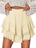 onlypuff Flowy Shorts für Damen, Rüschen-Skorts, Mini-Röcke, hohe Taille, Tennis-Skort für Teenager, Mädchen, Sommer-Shorts, Hellgelb, Groß