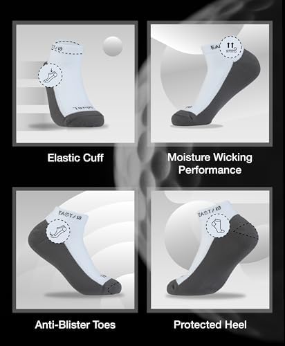 East/18 Men’s High Ankle Athletic Socks - Cushioned, Breathable Cotton Socks for Running, and Sports, Comfortable Performance Fit, All-Weather Performance, Athletic Running Mens Ankle Sock, 2 Pairs4