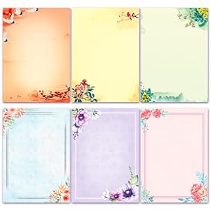 Anzon Mories A4 Vintage Floral Stationery Paper, 48 Pack Letter Writing Paper, Printer Friendly, Color Both Sides, Ink Painting Classic Design