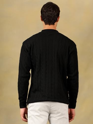 Image of Kvetoo Men's High Neck Cable Knit Sweater | Winter Pullover | Warm Wool Blend |Casual Full Sleeve Sweater for Men | Stylish Ribbed Neck Slim Fit Winterwear