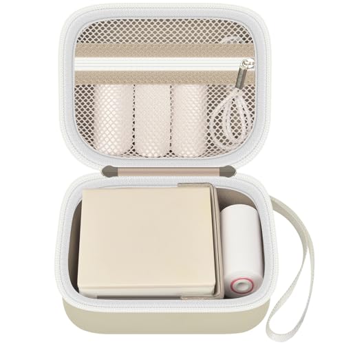 Image of Sticker Printer Case for XenGro AHM2 / for Anycash /for ETIKEZ PM290C / for Nelko PM230 / for Memoking T02 Mini Photo Printer. Holder for Label Maker, Thermal Paper, USB Cable, Box Only- Beige