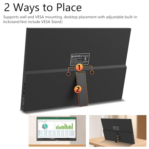Image of Portable Monitor 16inch, Full HD 1920X1200P Display 300cd /Brightness,60Hz IPS LCD Panel,99% RGB, Built-in Speaker, HDMI USB C Monitor for Laptop PC PS3 /PS4 Switch
