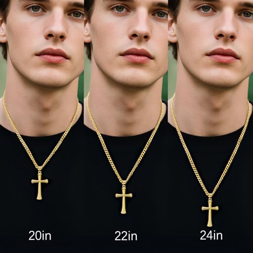 14K Gold Necklace for Men Gold Cross Necklace for Men Cross Pendant Necklaces for Mens Bold and Unique Bone-Style Shape Crosses Chain Necklaces for Mens2