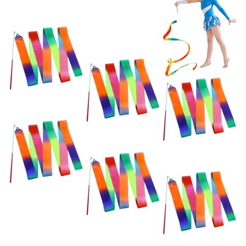 6 Pack Rainbow Ribbon Dance Sticks for Kids - 78.7 Inch Rhythmic Gymnastics Ribbons with Non-Slip Handles