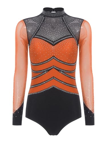 Combinaison sportive strass juste au corps manche longue danse moderne - 3
