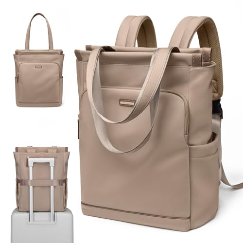 GOLF SUPAGS Convertible Laptop Backpack for Women Casual Daypack Notebook Tote Bag for Work College Travel Leisure (Champagne)