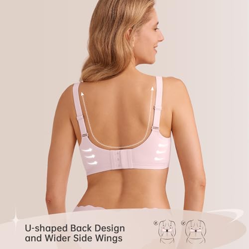 LetsJoli Wireless Seamless Bras for Women No Underwire Push Up Scalloped V Neck Full Coverage Support Bralettes Everyday Bras Pink - Image 3