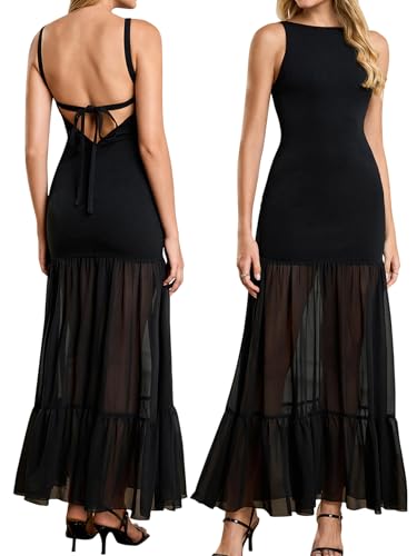 HTZMO Women Elegant Formal Bodycon Maxi Dress Sexy Backless Bow Tie Ruffle Flowy Wedding Guest Party Long Dresses