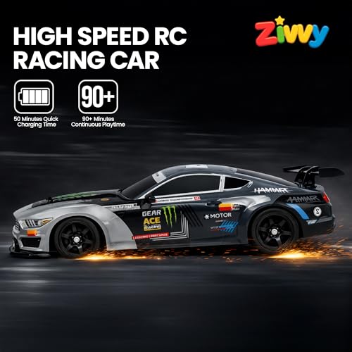 Image of Big Remote Control Car - Silver | 2.4G Drift Racing Car with 150 Meter Range, Smoke Effect, LED Lights & Music | Rechargeable RC Car Toy | Best Gift for Boys & Girls 2 3 4 5 6 7 8+ Years