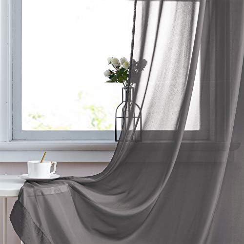 NICETOWN Chiffon Sheer Living Room Curtains, Elegant Dark Charcoal Grey Soft Nickel Grommet Window Panels Drapes for Living/Dining Room/Master Bedroom (55 Wide x 96 Inch Long, 2 Panels)