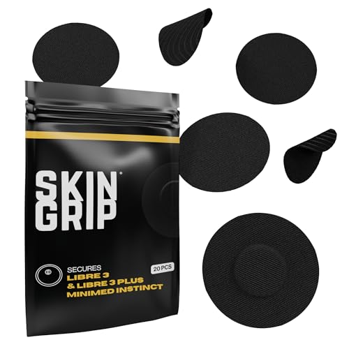 Skin Grip Freestyle Libre 3 Sensor Covers-Waterproof & Sweatproof Adhesive Patches for 10-15 Days (Not for Libre2) Pre-Cut CGM Diabetic Sensors Cover Compatible with Instinct Sensors- 20 Pack Black