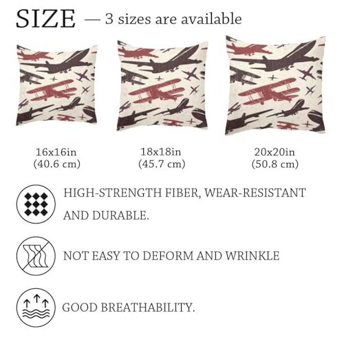 Housse de coussin rétro velours 50x50 motif avion guerre double face