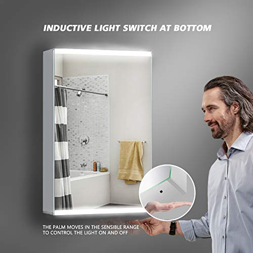 ExBrite LED Bathroom Medicine Cabinet with Mirror, 3-Layer Storage Shelves,Flexible Assembly, 20\'\'x26\'\', Intelligent Switch, IP44, Aluminum Frame, Casement Door, Surface mounting only. - Thumbnail 6