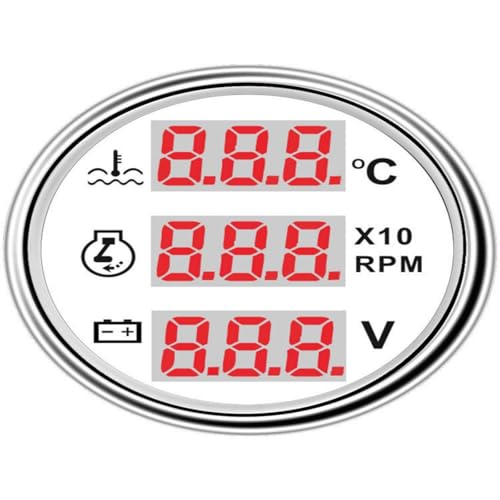 デジタル 52MM ゲージ 3 in 1 多機能 タコメーター/水温/油圧/電圧計/燃料レベルゲージ 車 ボート 簡単なインストール(E)