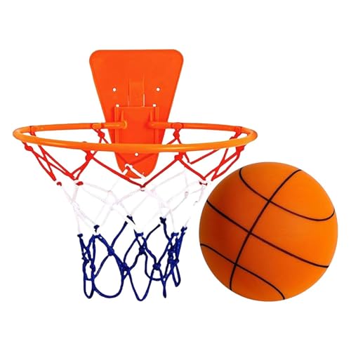 Set canestro da basket per interni, palla da basket silenziosa con canestro, palla sportiva senza rumore, attrezzatura per rimbalzo morbido, set di palloni da baskets e cerchi silenziosi