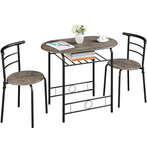 Yaheetech Set Tavolo e 2 Sedie Sala da Pranzo Cucina Mobili da Bar Piccoli Spazi Salvaspazio Balcone per 2 Persone in Legno e Metallo Sedia Portata 136 kg Marrone