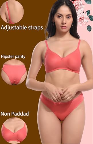 Image of REALSIDE Women Cotton Bra Panty Set for Lingerie Set|Bra Panty Set | Panty Bra Set for Women Women Lingerie Set A Beautiful Combo Pack of 3-Black,Green,Pink