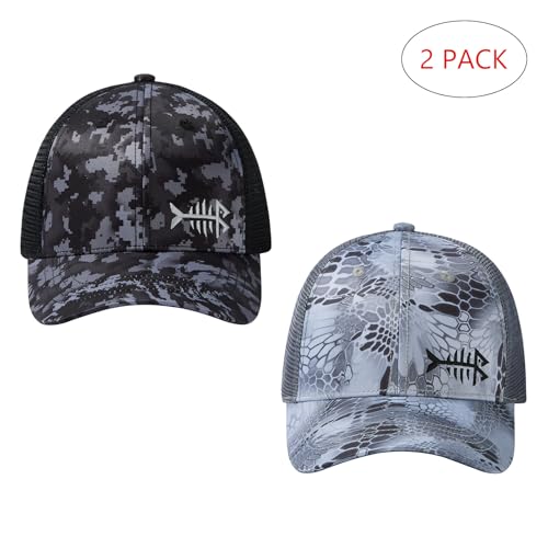 Image of BASSDASH 2 Pack Altimate Fishing Hunting Hat Mesh Back for Men Women Adjustable Baseball Trucker Cap Camo Blaze Orange