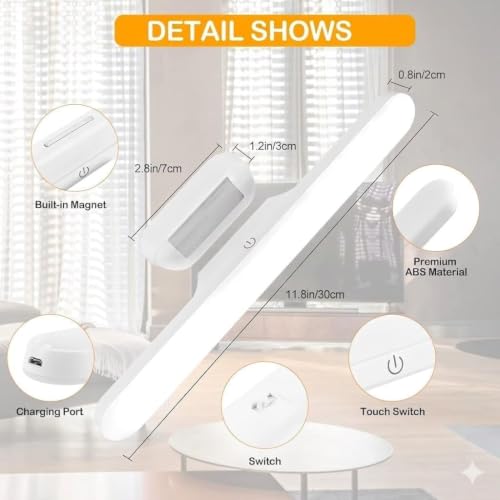 Image of 30 cm Rechargeable Under Cabinet LED Light with Motion Sensor, 138 LEDs, 3 Colour Modes, 1500 mAh Battery and Type-C Charging for Kitchen and Wardrobe (LED White MEGNETIC Light)