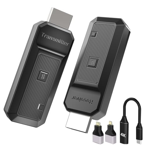 Wireless HDMI Transmitter and Receiver, 165Ft Plug & Play Wireless HDMI, 4K Decode 1080P Output, 2.4G/5G Portable HDMI Extender for TV/Projector/PC/Conference
