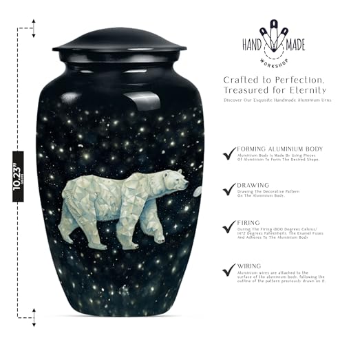 Image of Personalized Polar Bear - Funeral Decorative Urns - Cremation Urn Human - 10 Inch - Large with Velvet Bag - Large Urn for Human Ashes - Urn for Male & Female - Burial Urns - Memorial Urns