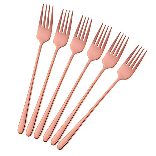 BISDARUN Fourchettes de Table Acier Inoxydable 18/10 Or Rose Fourchettes à Dîner 6 pièces 8.6 inch(21.5 cm) Fourchettes à Couverts pour Steak Viande