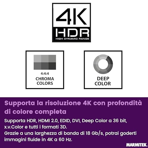 Duplicatore Hdmi 4K60 - Marmitek Split 312 Uhd - 1 Ingresso / 2 Uscite - Ultra Hd - 4K60 - Splitter Hdmi - 3840 X 2160 60Hz - Hdcp 2.2 - Interruttore Edid - Amplificatore Integrato - 4