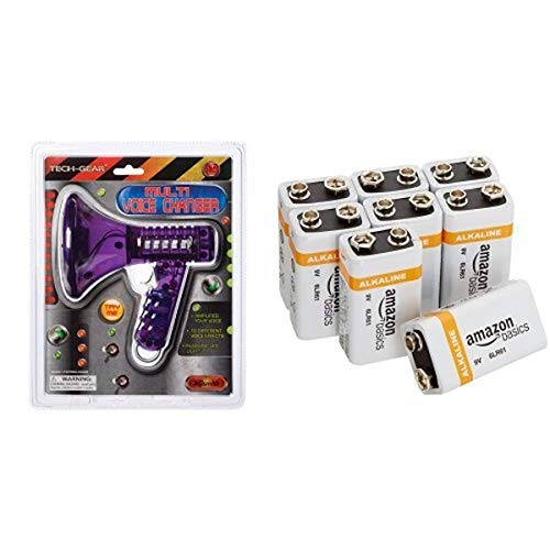 Toysmith Tech Gear Multi Voice Changer (6.5-Inch, Various Colors) with Amazon Basics 9V Batteries Bundle