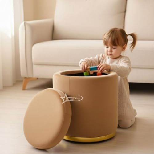 Image of Velvet Round Single Strip Ottoman Office Stool Foot Rest Stool Velvet Fabric Padded Seat Pouf Ottoman 16 X 16X 19 inch, in Round Shape for Living Room Coffee