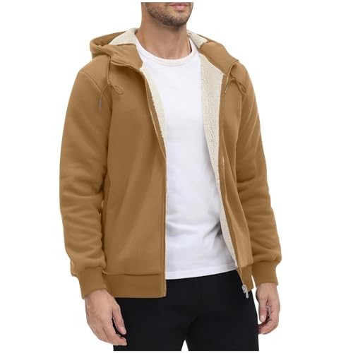 Men's Fleece Sherpa Jacket Oversized Zip Front Hooded Coat Warm Lined Winter Outerwear with Pockets Casual Workwear