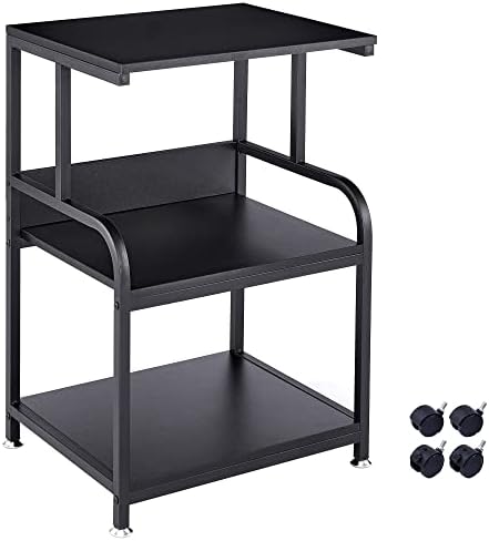 Fannova Printer Table with Wheels, 3 Tier Printer Stand with Storage Shelf for Home Office Organization, Rolling Cart Stand for Heat Press Microwave, Black
