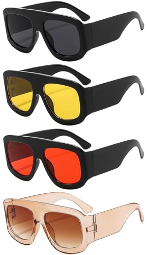 4 Pieces Trendy Oversized Square Aviator Sunglasses for Women Men Big Luxury Designer Thick Frame Sun Glasses - Main Image