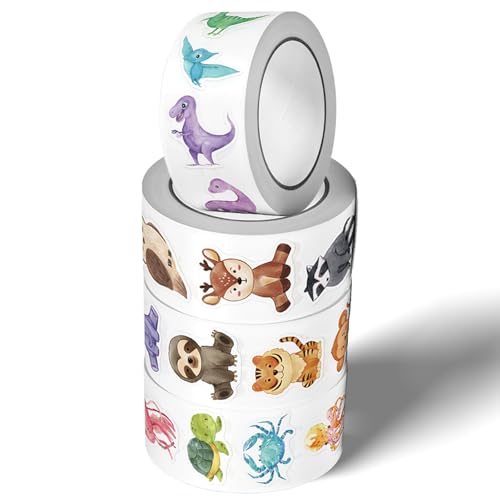 2000Pcs Animal Stickers for Kids Reward 4 Rolls Ocean Dinosaur Forest Jungle Incentive Decal for Kids School Classroom Teachers Supplies Students Behavior Chart1 Inch