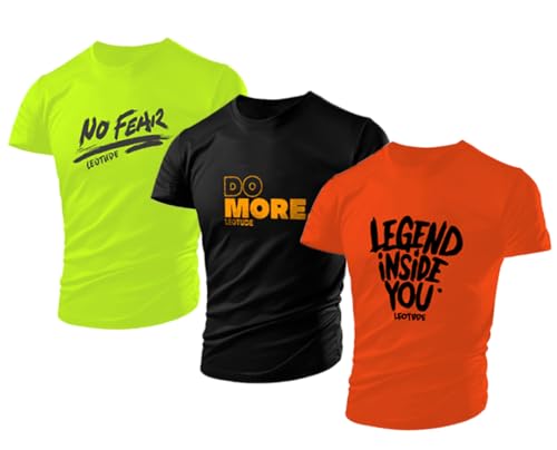 Image of LEOTUDE Regular Fit Half Sleeve Round Neck Cottonblend Tshirt for Men's Combo (Pack of 3)