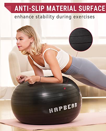 Hapbear Exercise Ball, 5 Sizes Yoga Ball For Stability Work Out, Large Birthing Ball For Pregnancy, Anti-Burst Swiss Balance Fitness Ball For Gym Office Physical Therapy Pilates, Quick Pump Included #TOP3
