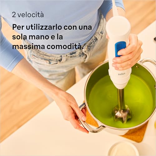 Braun MultiQuick 3 MQ30.001M Minipimer, Frullatore ad Immersione con Asta in Acciaio, 2 Velocità, Dotato di Bicchiere graduato 600ml, 2 Velocità, Tecnologia Splash Control, Tecnologia Tedesca, 900w - Immagine 5