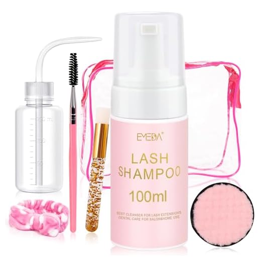 EMEDA kit de champú para pestañas 100ml/3.38oz Shampoo para extensiones de pestañas cepillo de pestañas, cinta para el pelo, frasco de aclarado Sin aceite kit de limpieza de pestañas