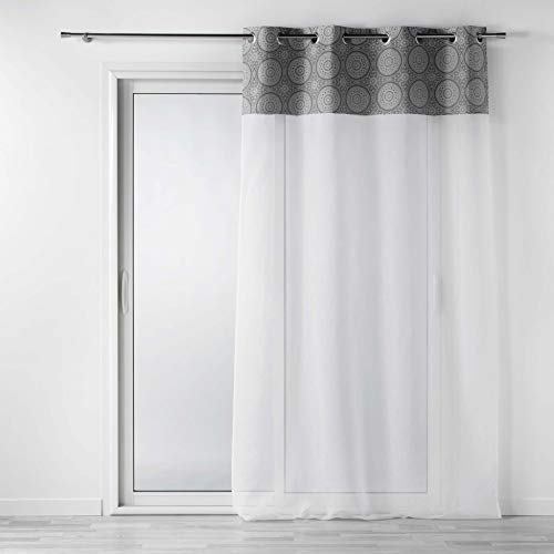 Douceur d'Intérieur - Visillo con Ojales (140 x 240 cm), Gasa arenada con Top algodón, Estampado de Sibel Gris